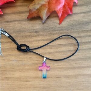 Multicolor Rainbow Cross Pendant Necklace for kids or adults.